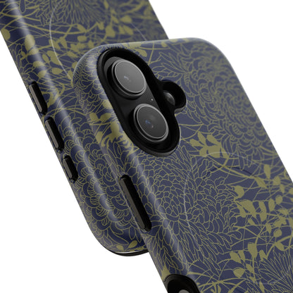 MagSafeタフケース - Chrysanthemums (オリーブ/ダークブルー) | iPhone 17 / iPhone 17 Air / iPhone 17 Pro / iPhone 17 Pro Max