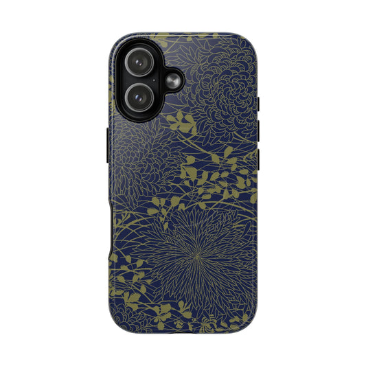 MagSafeタフケース - Chrysanthemums (オリーブ/ダークブルー) | iPhone 17 / iPhone 17 Air / iPhone 17 Pro / iPhone 17 Pro Max
