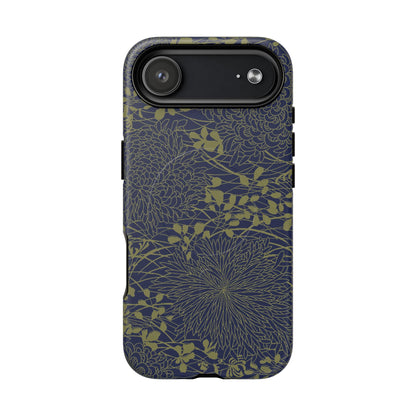 MagSafeタフケース - Chrysanthemums (オリーブ/ダークブルー) | iPhone 17 / iPhone 17 Air / iPhone 17 Pro / iPhone 17 Pro Max