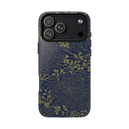 MagSafeタフケース - Chrysanthemums (オリーブ/ダークブルー) | iPhone 17 / iPhone 17 Air / iPhone 17 Pro / iPhone 17 Pro Max